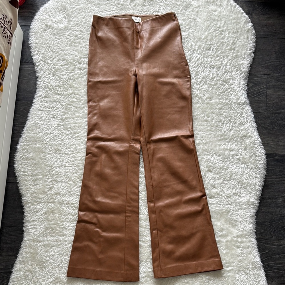 Wilfred aritzia Tan Boot Cut Flare Pants with faux leather finish